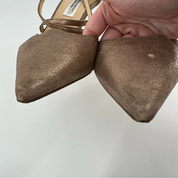 Saks Fifth Avenue heels 8.5 nubuck bronze leather pointy toe stilettos metallic - Picture 10 of 14